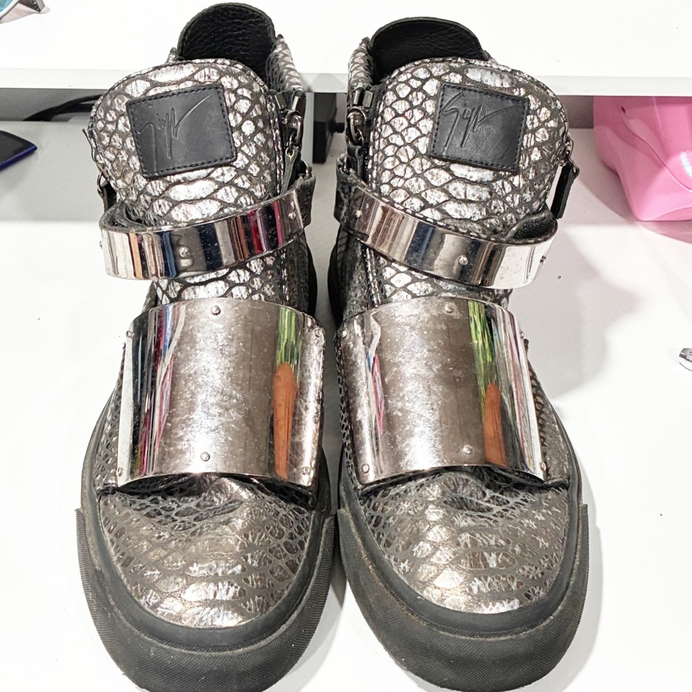 Giuseppe Zanotti Black Silver Python Sneakers Met… - image 2